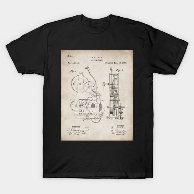 Alarm Clock Patent - Clockmaker Chronometer Art - Antique T-Shirt by patentpress